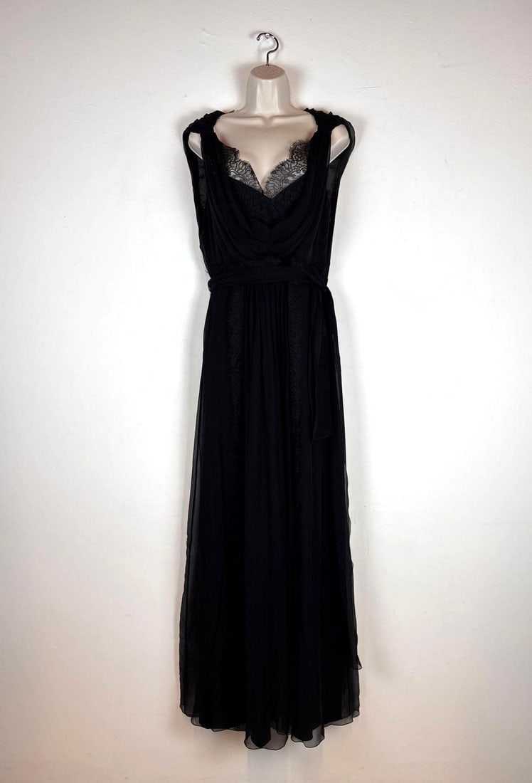 ALBERTA FERRETTI ITALIAN DESIGNER BLACK CHIFFON LACE GOWN (1 of 15)