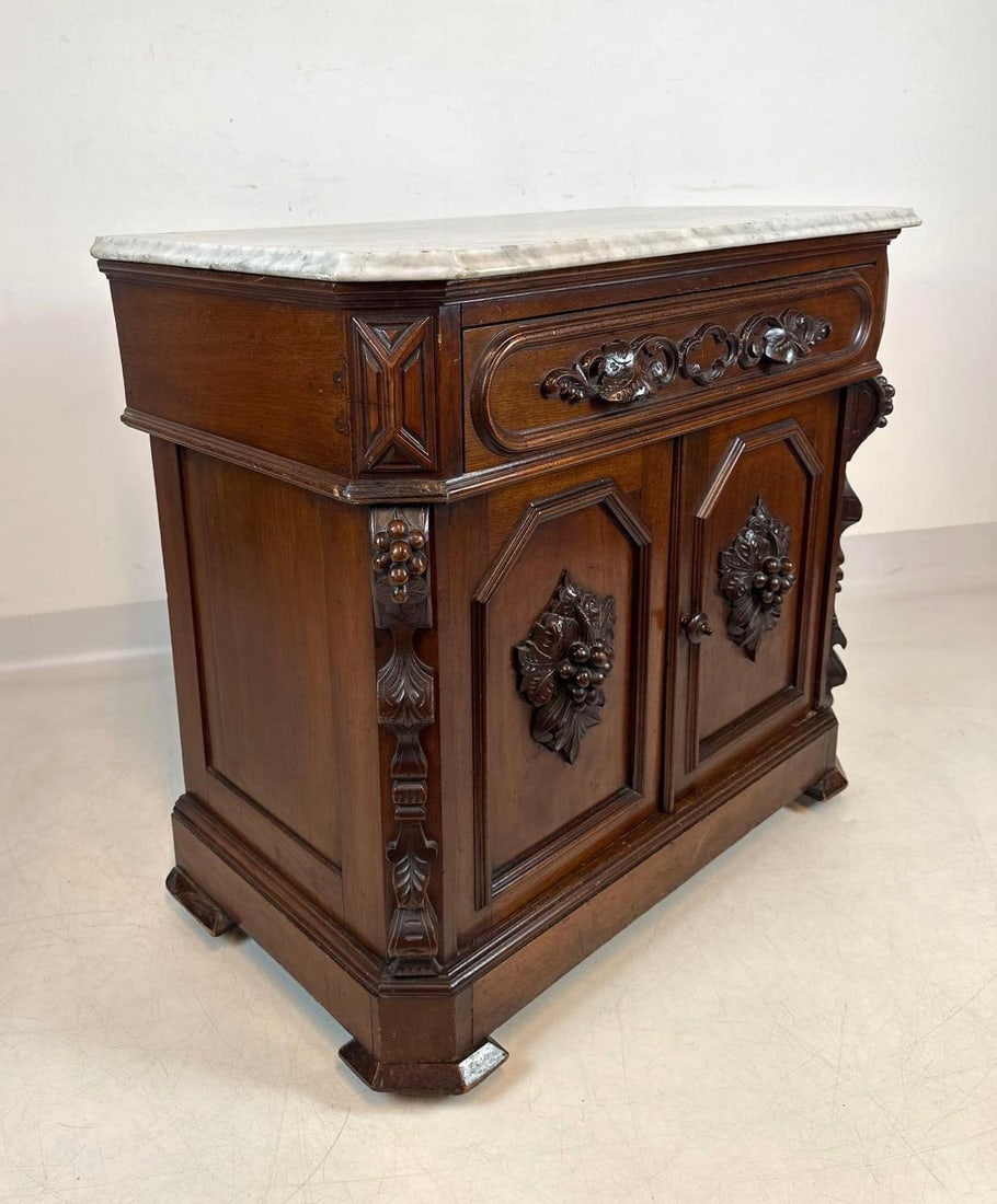 19TH CENTURY FRENCH RENAISSANCE REVIVAL MARBLE TOP BUFFET CABINET (1 of 14)