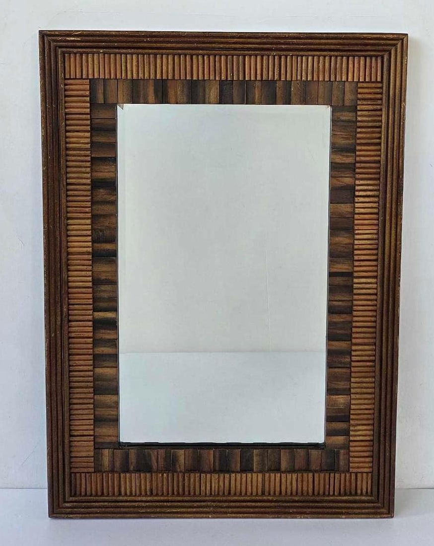 LARGE RENWIL MID CENTURY MODERN BRUTALIST WOOD FRAMED MIRROR (1 of 14)