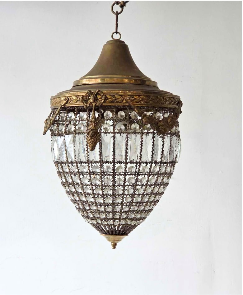 FINE FRENCH EMPIRE STYLE BRONZE AND CRYSTAL SAC DE GEMMES CHANDELIER (1 of 13)