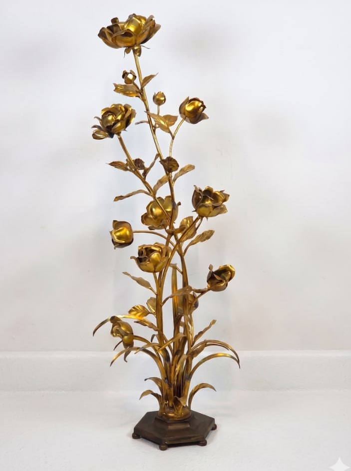 HOLLYWOOD REGENCY GILT BRASS ROSE BUSH FLOOR SCULPTURE (1 of 17)