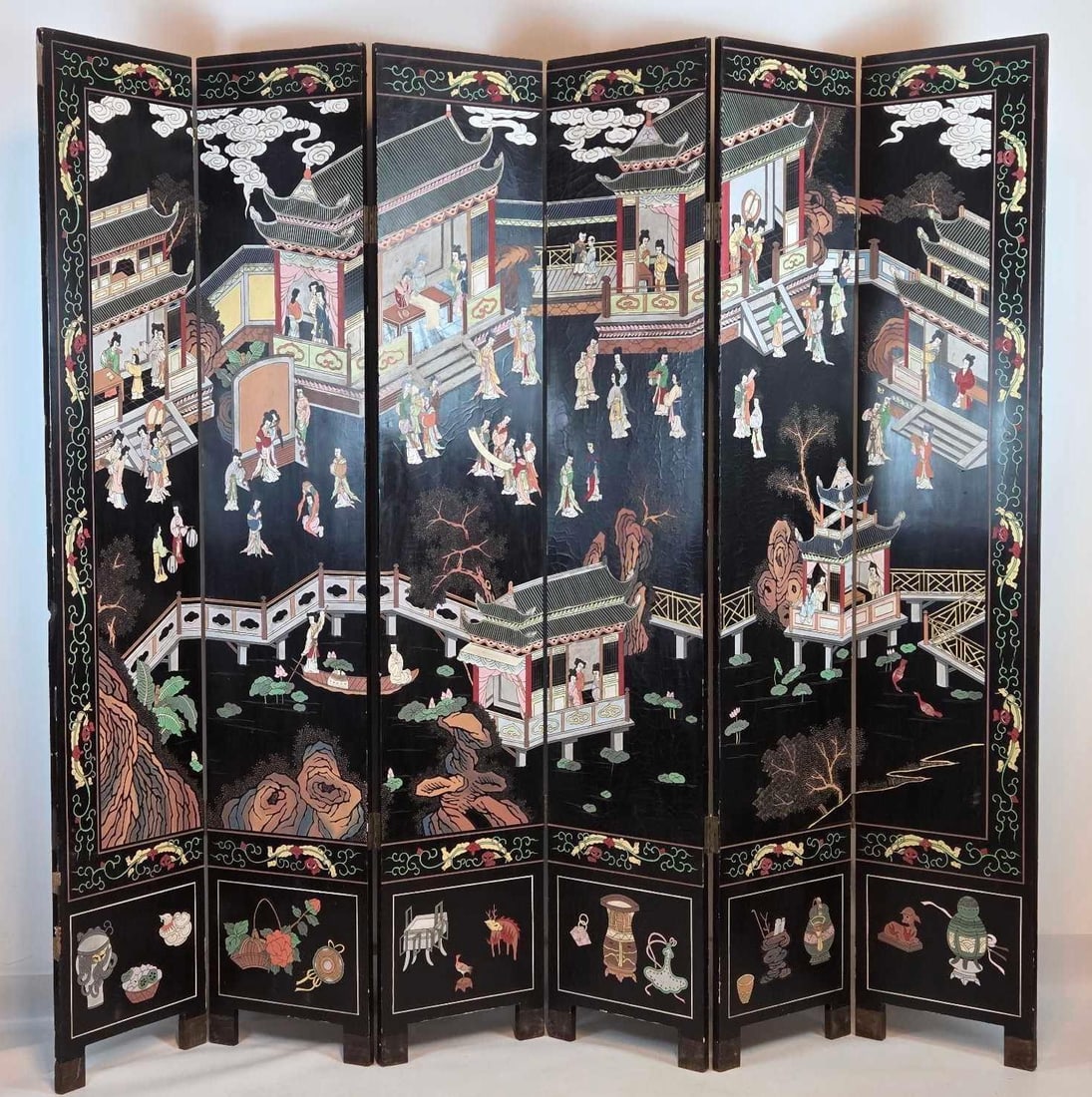IMPRESSIVE SIX PANEL CHINESE COROMANDEL TWO SIDED FOLDING ROOM DIVIDER (1 of 20)
