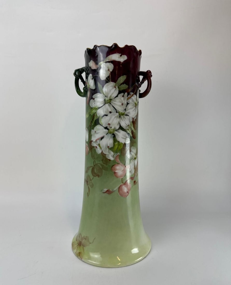 WILLIAM GUERIN & CO MONUMENTAL LIMOGES FLORAL HAND PAINTED VASE (1 of 8)