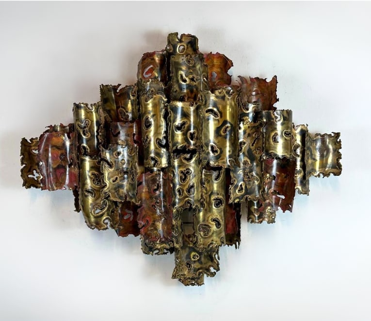 MID-CENTURY MODERN SIGNED SILAS BRUTALIST TORCH-CUT BRASS AND COPPER WALL SCULPTURE - JERÉ STYLE (1 of 11)