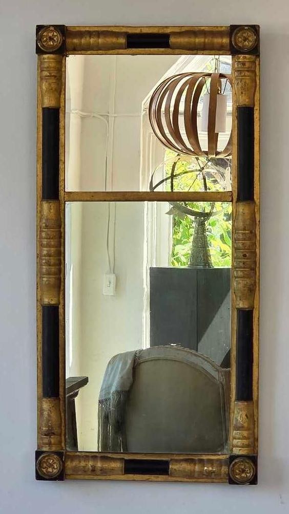 ANTIQUE AMERICAN FEDERAL GILT AND EBONIZED SPLIT BALUSTER PIER MIRROR (1 of 11)