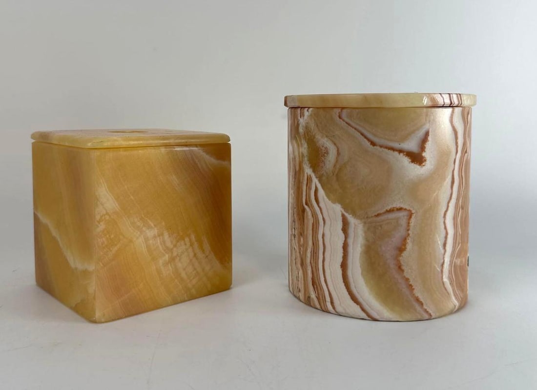 VINTAGE ITALIAN ALABASTER ONYX GEOMETRIC VOTIVE CANDLE HOLDERS (1 of 10)