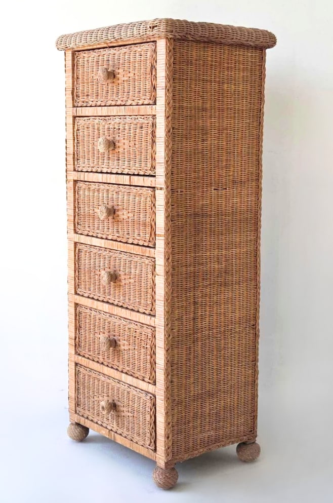 VINTAGE TROPICAL WOVEN RATTAN SIX DRAWER TALLBOY CHEST (1 of 19)