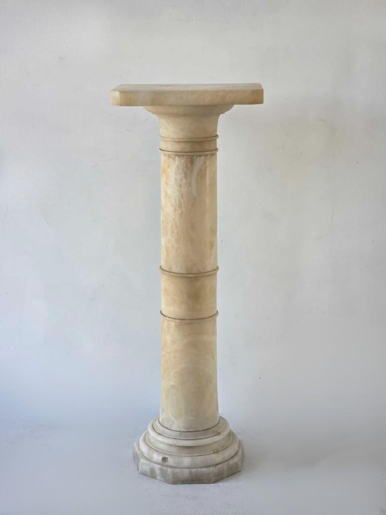 ANTIQUE ITALIAN CARVED WHITE AND AMBER ALABASTER SCULPTURE PEDESTAL COLUMN (1 of 17)
