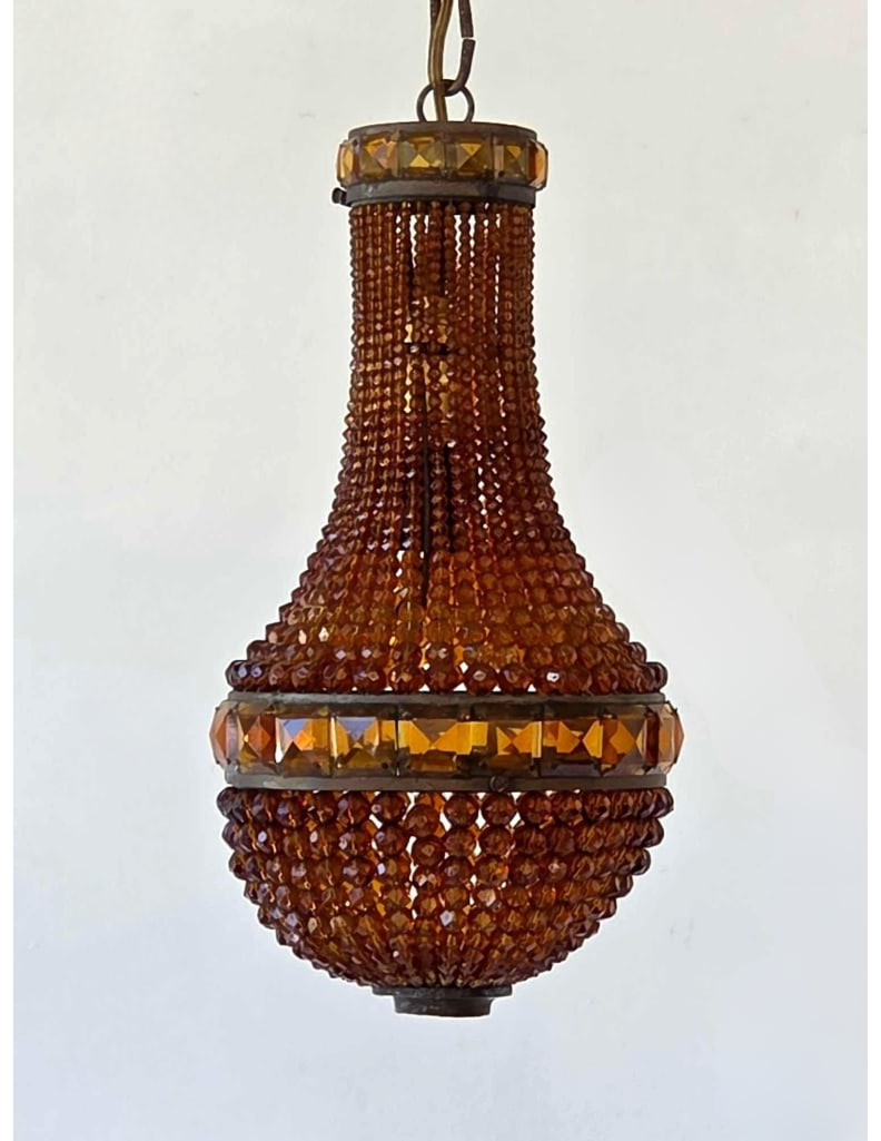 VINTAGE AMBER BEAD PETITE CZECHOSLOVAKIAN BASKET CHANDELIER (1 of 11)