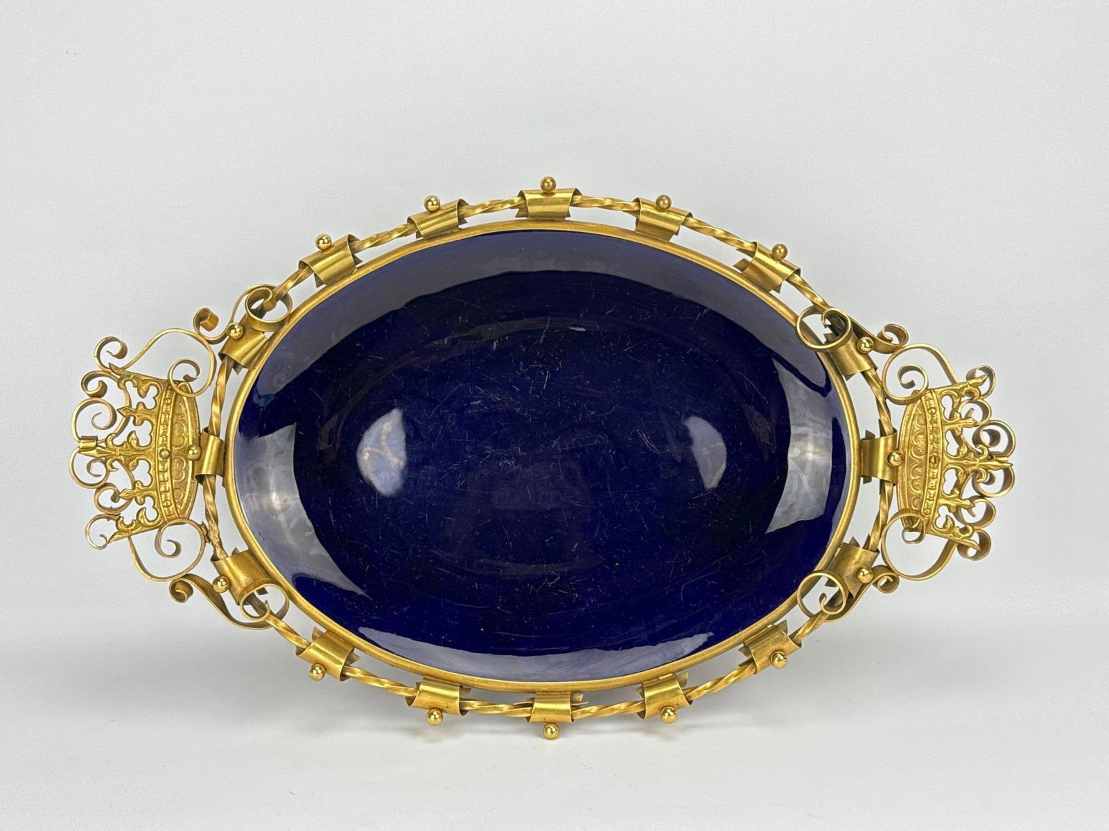FRENCH NEOCLASSICAL GILT BRONZE AND COBALT GLASS CENTERPIECE BOWL (1 of 11)