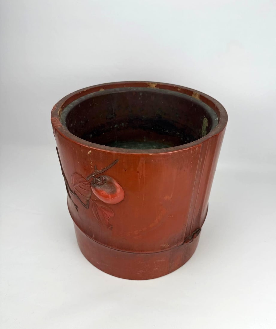 signed-antique-japanese-red-lacquer-hibachi-container-auction