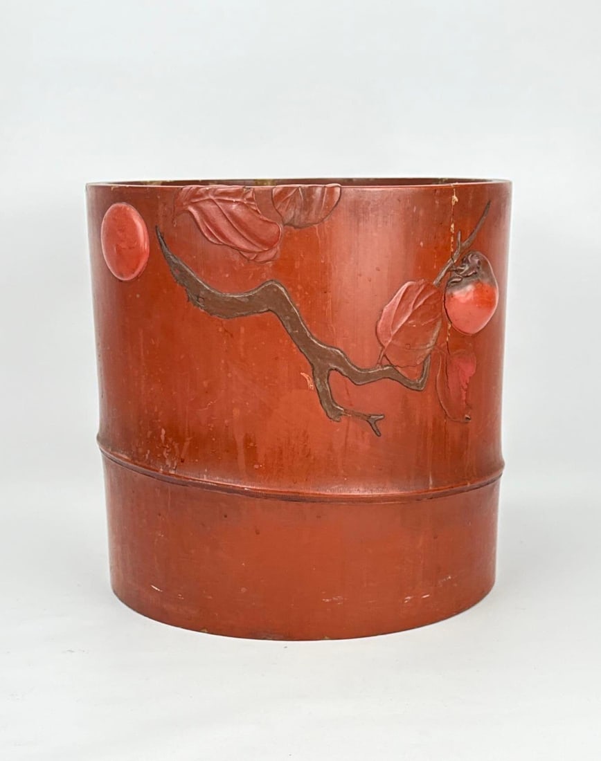 SIGNED ANTIQUE JAPANESE RED LACQUER HIBACHI CONTAINER (1 of 14)