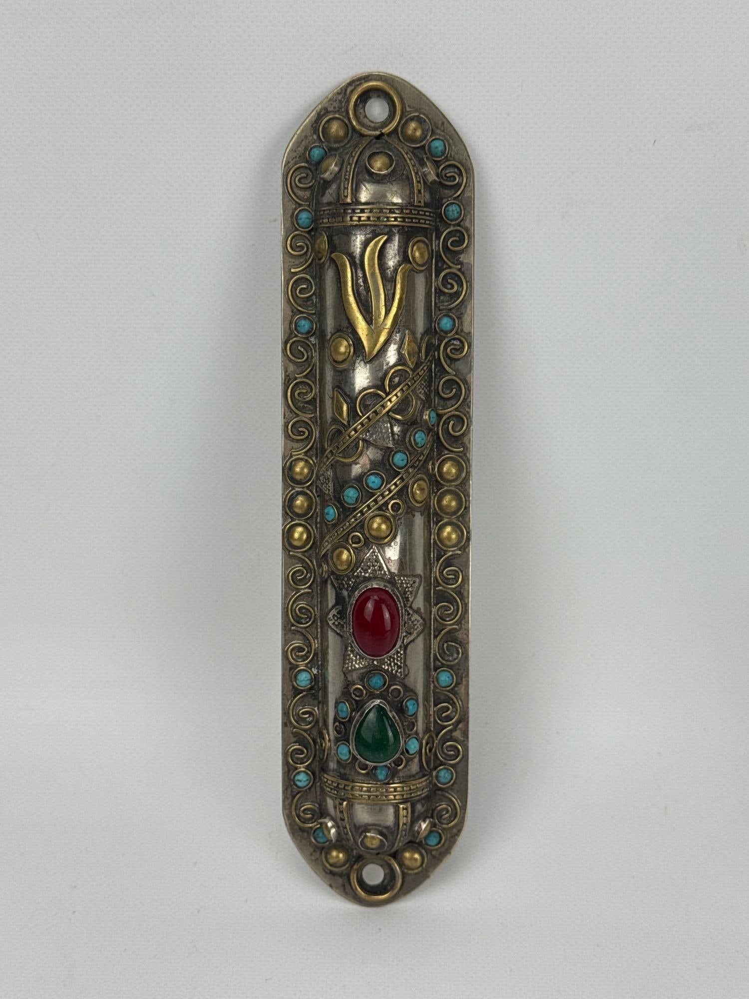 ISRAELI SILVER FILLED MEZUZAH CASE WITH SEMI-PRECIOUS STONES (1 of 9)