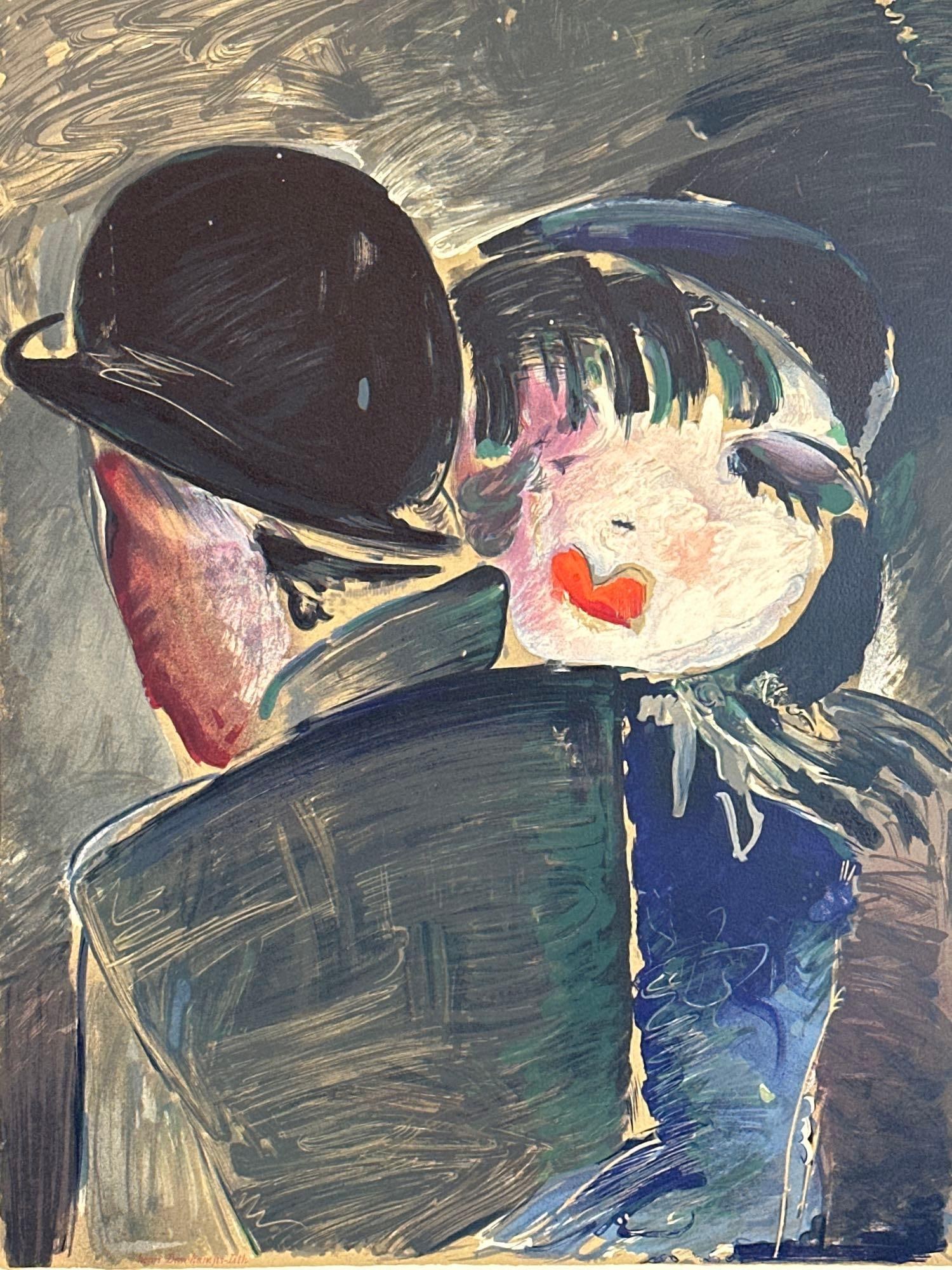 WERNER SCHOLZ (GERMAN-AUSTRIAN, 1898-1982) "MANN UND FRAU" ORIGINAL LITHOGRAPH BY HENRI DESCHAMPS: *Expressionist lithograph titled "Mann und Frau" printed by master craftsman Henri Deschamps at the Mourlot Studio depicting a stylized, emotive portrait of a man and woman. Approximate Dimens