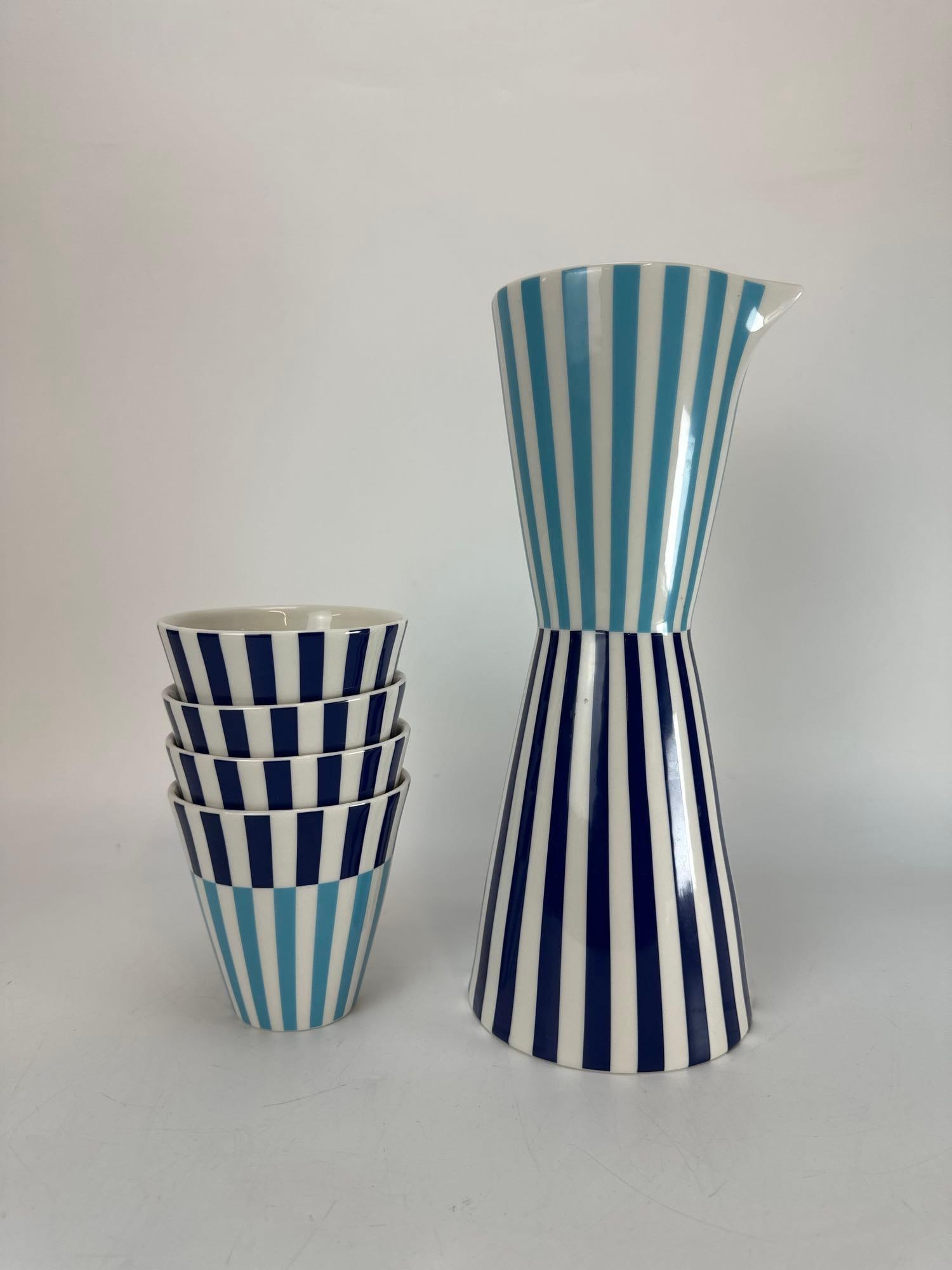 JONATHAN ADLER MODERN PORCELAIN STRIPE PITCHER AND FOUR CUPS SET (1 of 7)