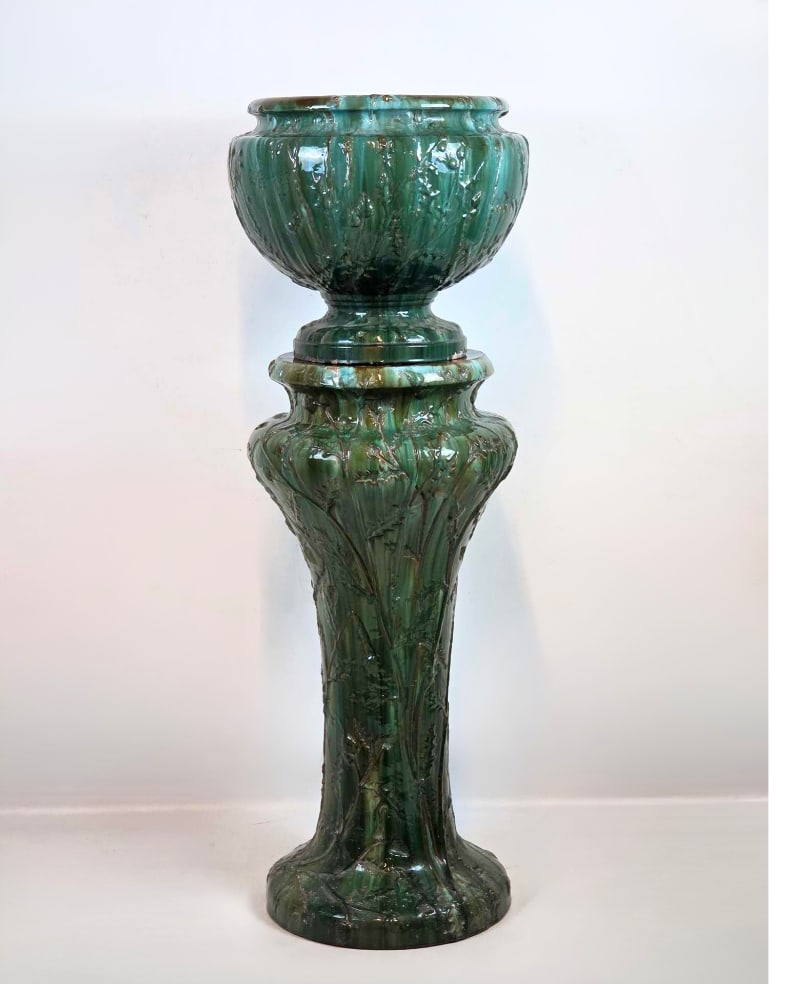MONUMENTAL MAJOLICA GLAZED POTTERY JARDINIERE AND PEDESTAL (1 of 20)