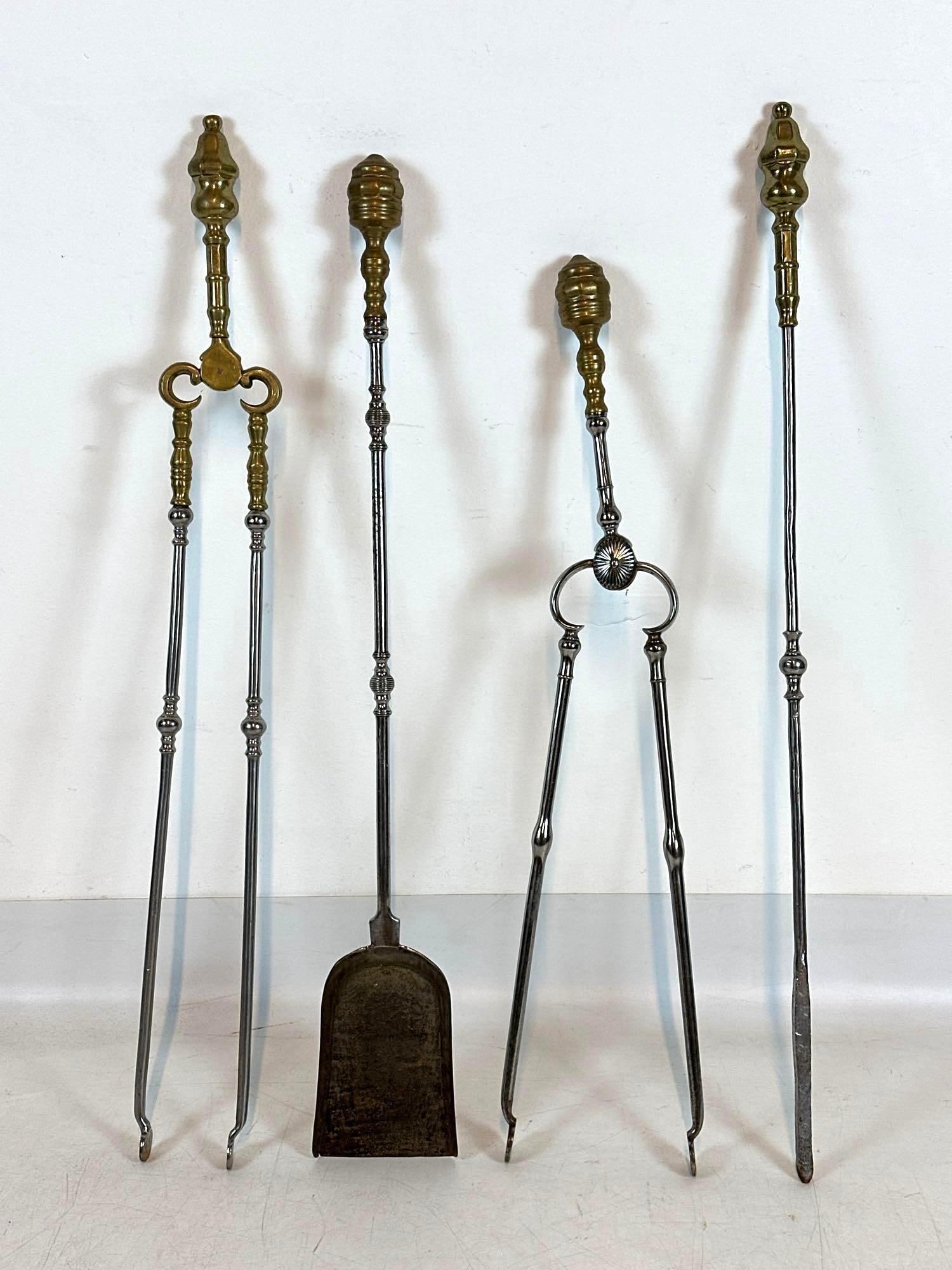 IMPRESSIVE 18TH CENTURY ENGLISH BRONZE & STEEL FIRE SET (1 of 9)
