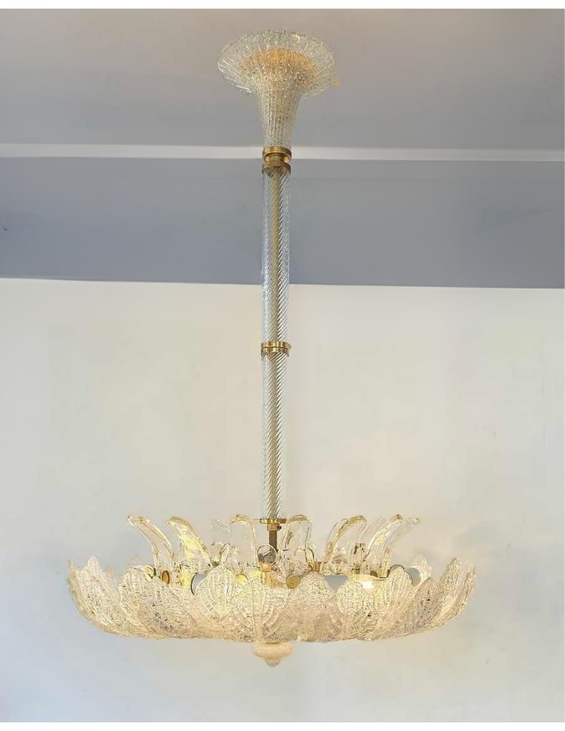 EXCEPTIONAL BAROVIER AND TOSO MURANO GLASS REX SUSPENSION LAMP: Italian modern Venetian crystal floral pendant chandelier. Approximate Dimensions: 43" H X 32" DIA Artist or Maker: Barovier and Toso Provenance: A New York Collector Notes: Although care is t