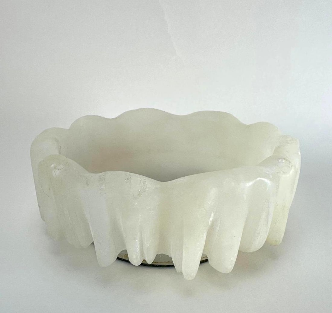 HAND-CARVED WHITE STONE DRIPPING ICICLE BOWL | MARBLE ALABASTER (1 of 8)