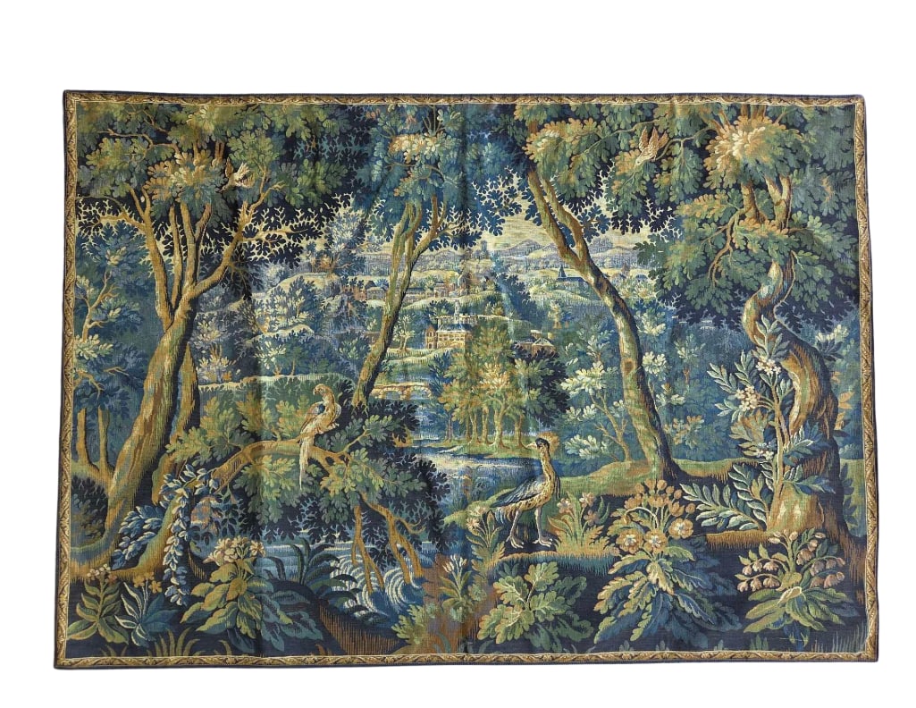 VINTAGE FRENCH AUBUSSON STYLE VERDURE LANDSCAPE WALL TAPESTRY (1 of 12)