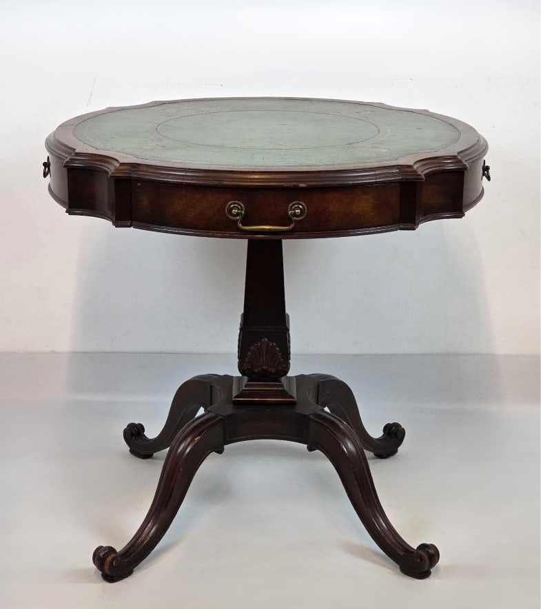 MAHOGANY LEATHER TOP DRUM TABLE (1 of 13)