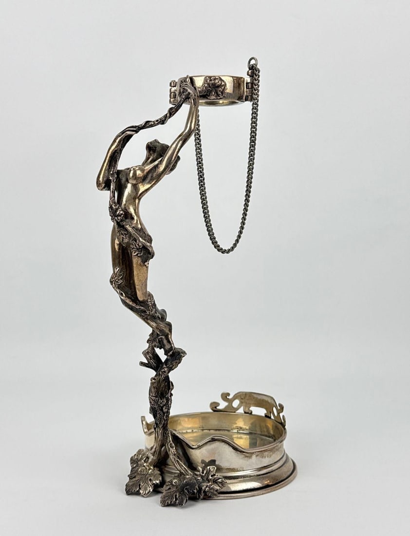 ART NOUVEAU MARKED STERLING SILVER FIGURAL NYMPH WINE BOTTLE HOLDER STAND 1233G (1 of 12)
