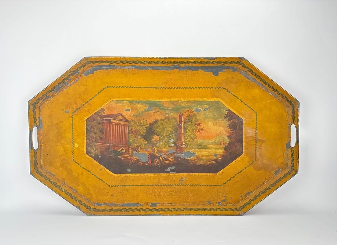 LARGE 19TH CENTURY GEORGIAN HAND PAINTED REGENCY TOLEWARE JAPANNED TRAY FRANCE (1 of 10)