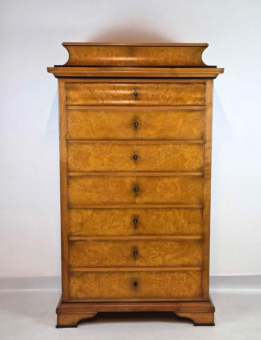 GUIDO ZICHELE FOR BLOOMINGDALES ITALIAN BIEDERMEIER STYLE POPLAR BURL TALL CHEST (1 of 17)