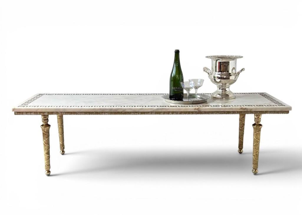 NEOCLASSICAL STYLE MARBLE TOP COFFEE TABLE WITH GILT GREEK KEY INLAY (1 of 15)