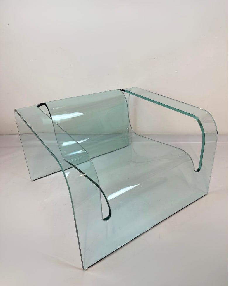 CURVED GLASS LOUNGE CHAIR IN THE STYLE OF GHOST CHAIR BY CINI BOERI AND TOMU KATAYANAGI FOR FIAM (1 of 11)
