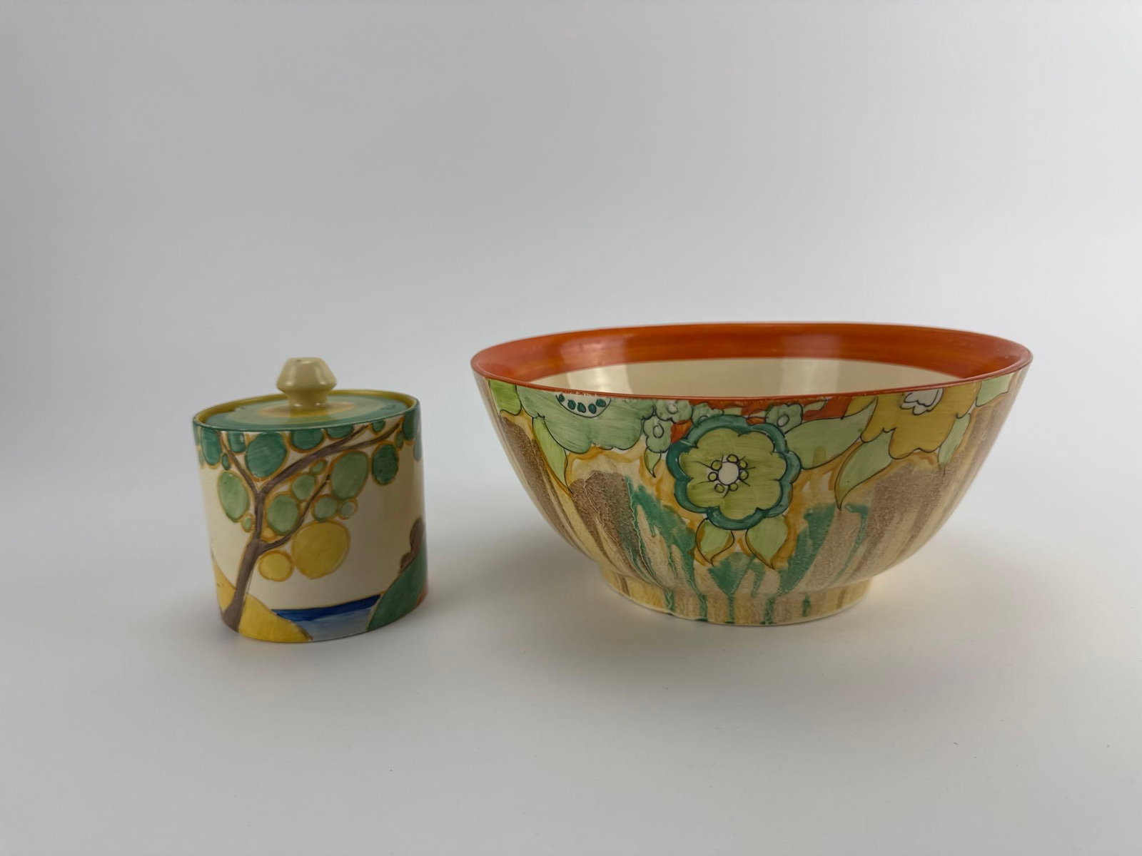 CLARICE CLIFF BIZARRE DELECIA POPPY BOWL AND SECRETS PRESERVE POT WITH LID (1 of 10)