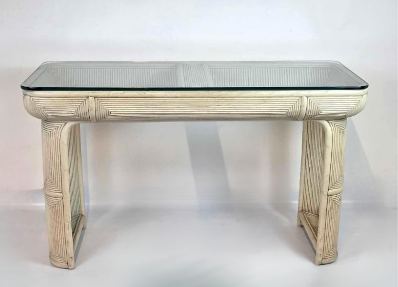 WHITE RATTAN GLASS TOP CONSOLE TABLE (1 of 14)
