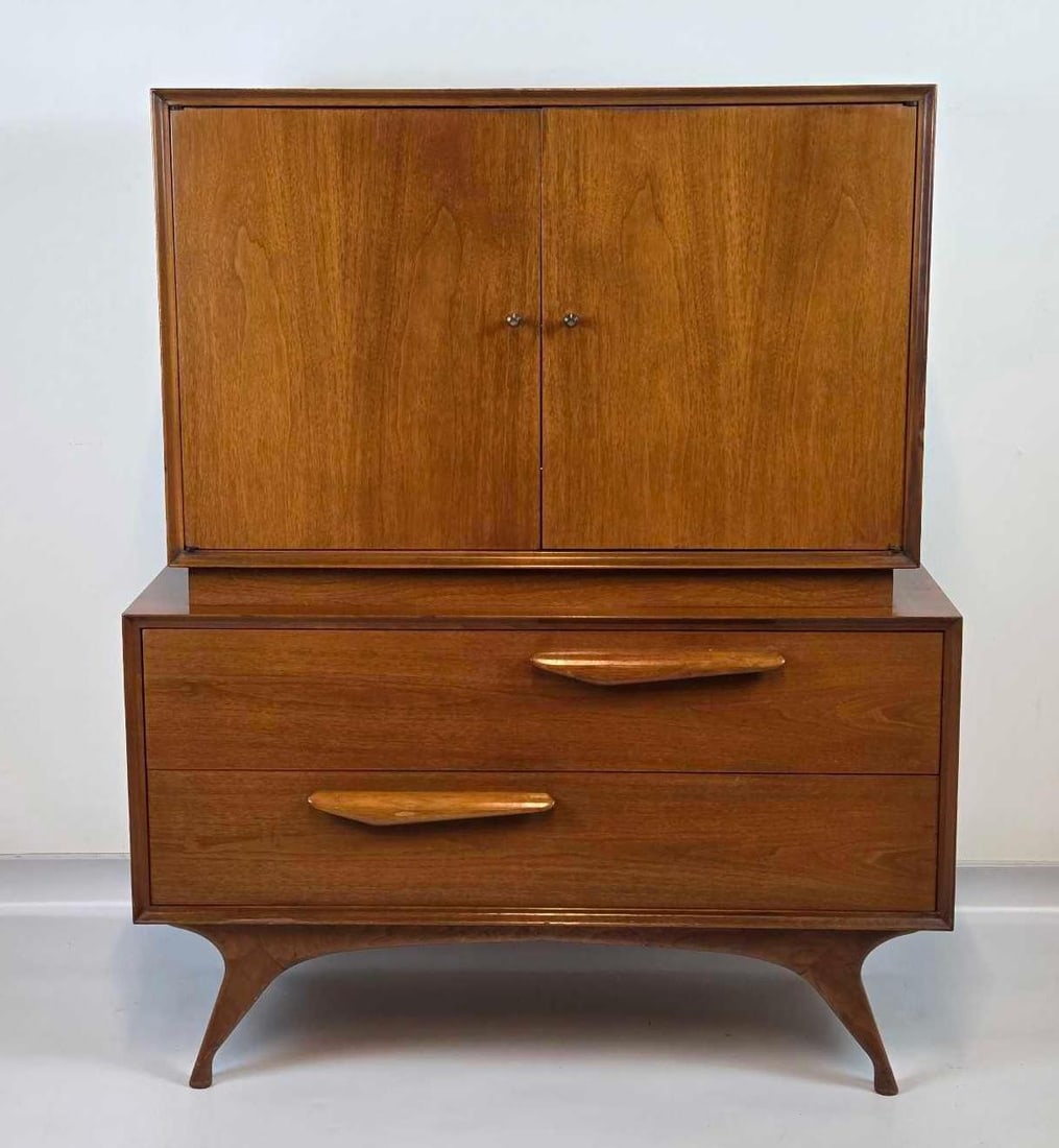 MID CENTURY MODERN SCULPTED WALNUT HIGHBOY DRESSER (1 of 11)