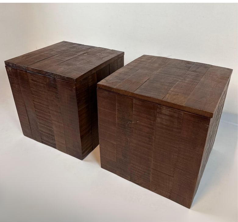 PAIR WILLIAMS SONOMA COLIN KING COLLABORATION SOLID WOOD BOX STORAGE SIDE TABLES (1 of 9)