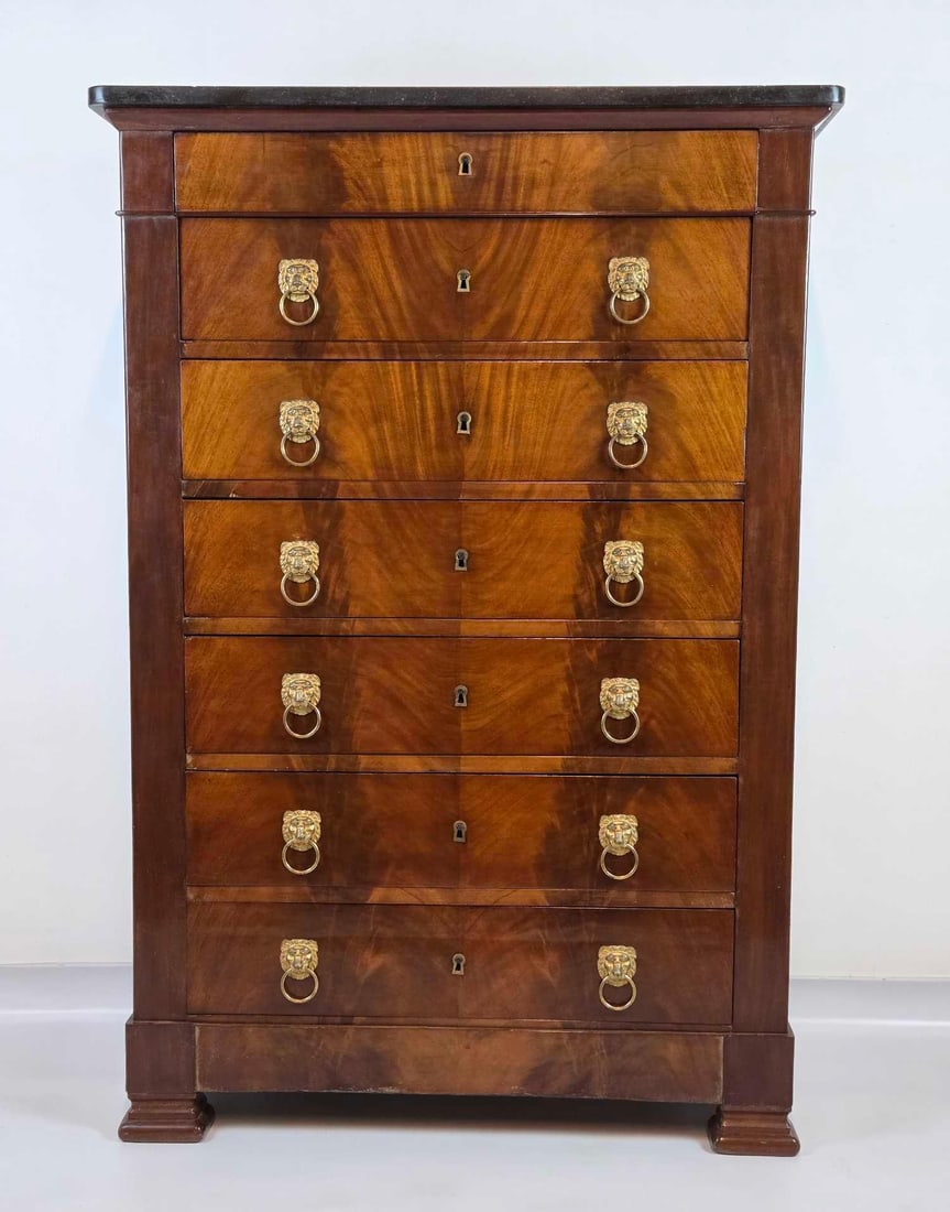 ANTIQUE FRENCH EMPIRE MAHOGANY MARBLE TOP SEMAINIER/ GENTLEMANS CHEST (1 of 16)