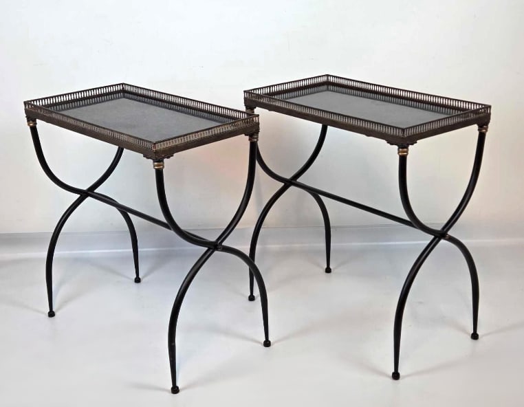 PAIR OF NEOCLASSICAL BRASS AND GRANITE CURULE TABLES IN THE MANNER OF MAISON JANSEN (1 of 10)