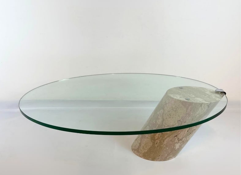 BRUETON-STYLE CANTILEVERED GLASS AND MARBLE COFFEE TABLE (1 of 6)