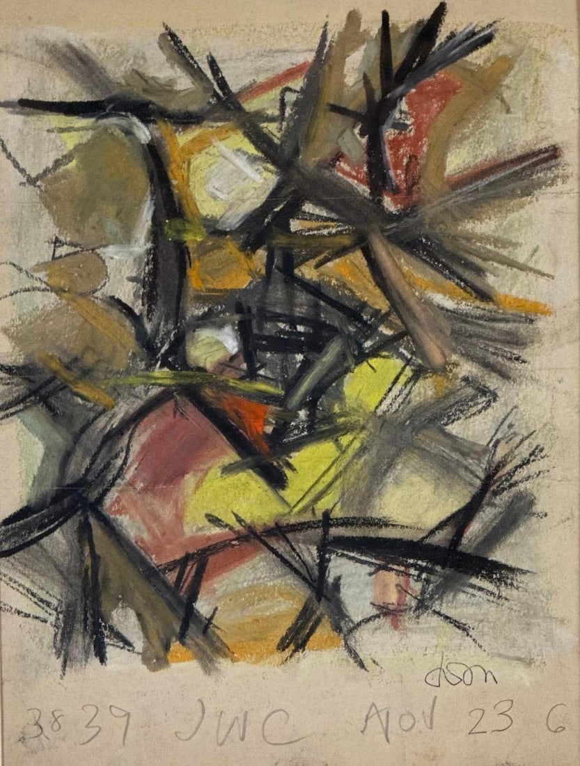 LEON WALL AMERICAN ABSTRACT EXPRESSIONIST MIXED MEDIA PAINTING DATED 1961 (1 of 6)