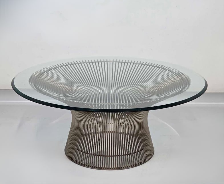 WARREN PLATNER SCULPTED STEEL WIRE GLASS TOP COFFEE TABLE (1 of 9)