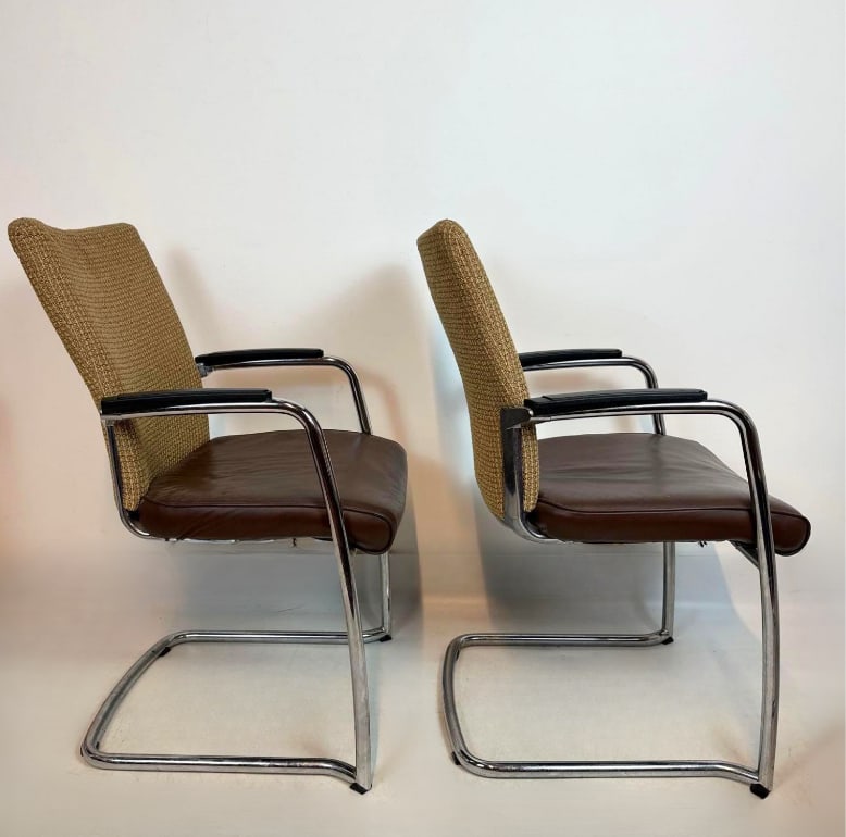 SET OF 4 VINTAGE HAWORTH CHROME CANTILEVER ARMCHAIRS MID-CENTURY MODERN STYLE - 2