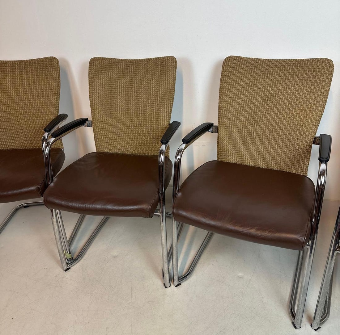 SET OF 4 VINTAGE HAWORTH CHROME CANTILEVER ARMCHAIRS MID-CENTURY MODERN STYLE - 3