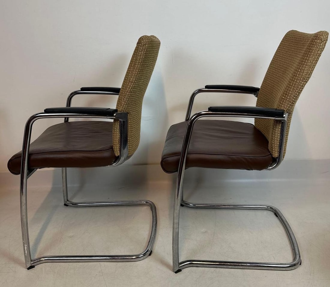 SET OF 4 VINTAGE HAWORTH CHROME CANTILEVER ARMCHAIRS MID-CENTURY MODERN STYLE - 4