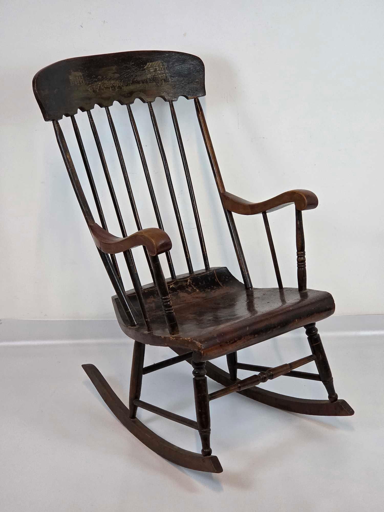 ANTIQUE HITCHCOCK STYLE PAINT DECORATED WOODEN ROCKING CHAIR (1 of 17)