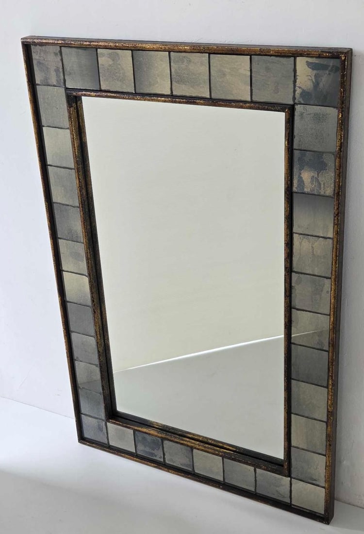 HOLLYWOOD REGENCY STYLE MIRRORED TILE RECTANGULAR WALL MIRROR - 3