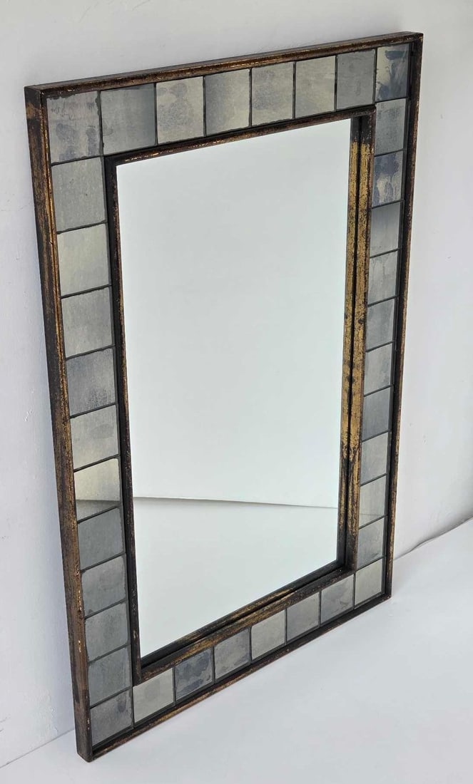HOLLYWOOD REGENCY STYLE MIRRORED TILE RECTANGULAR WALL MIRROR - 4