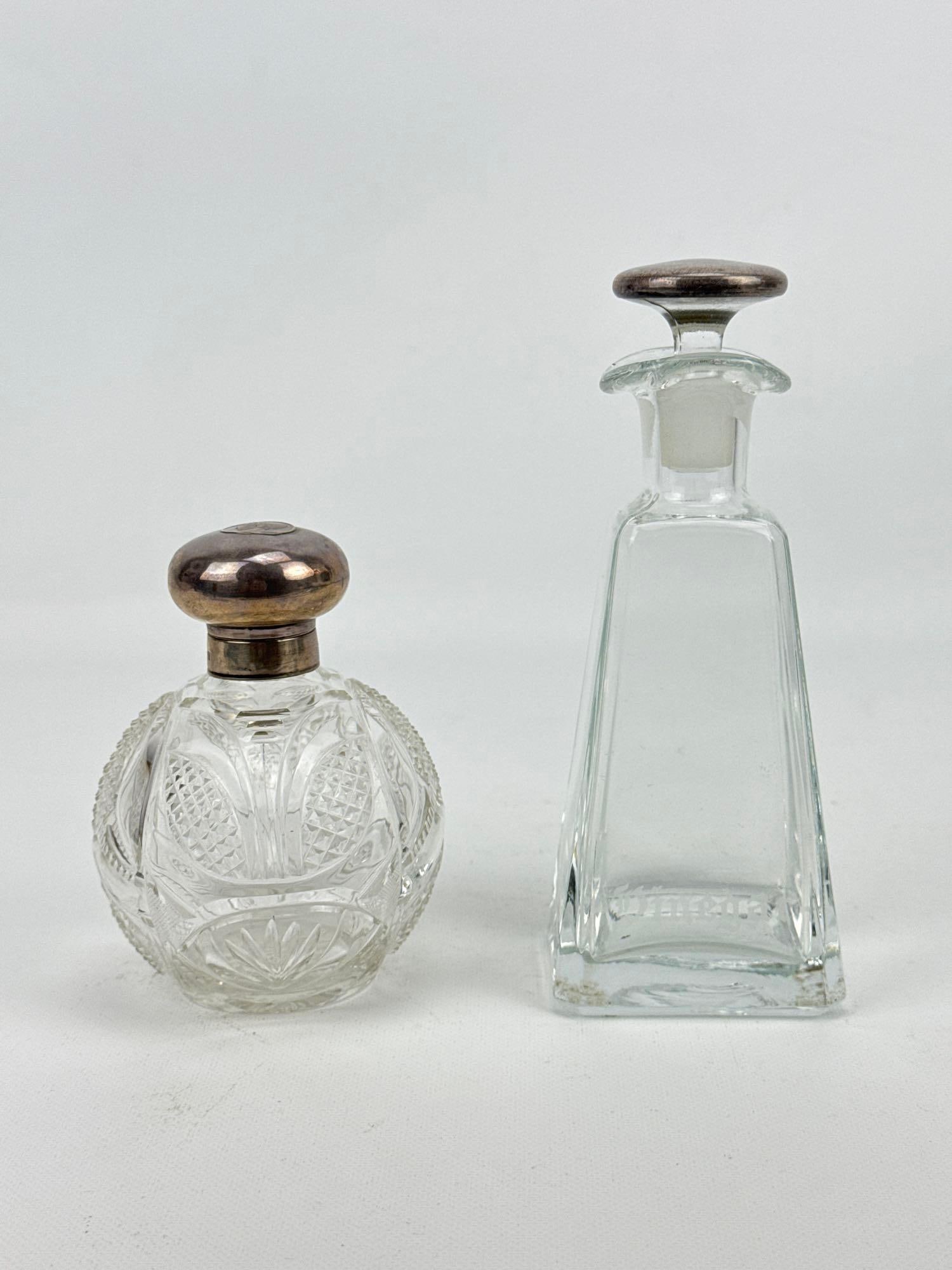 TWO VINTAGE STERLING SILVER MOUNTED CRYSTAL PERFUME BOTTLES AND DECANTERS (1 of 10)