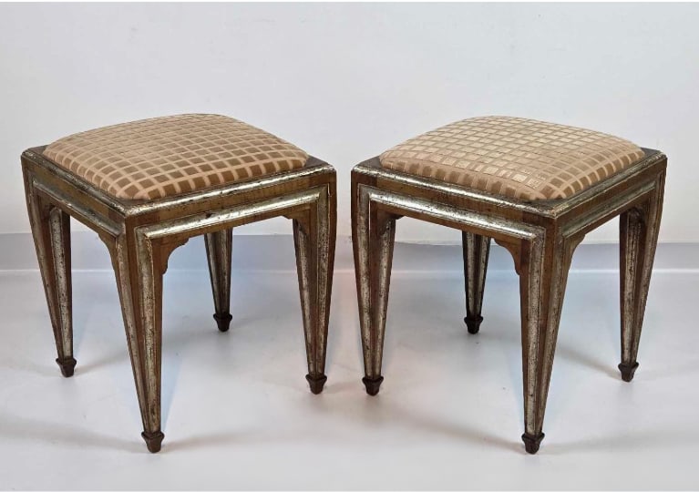 PAIR OF CARVED WOOD PARCEL GILT BENCHES/STOOLS (1 of 11)