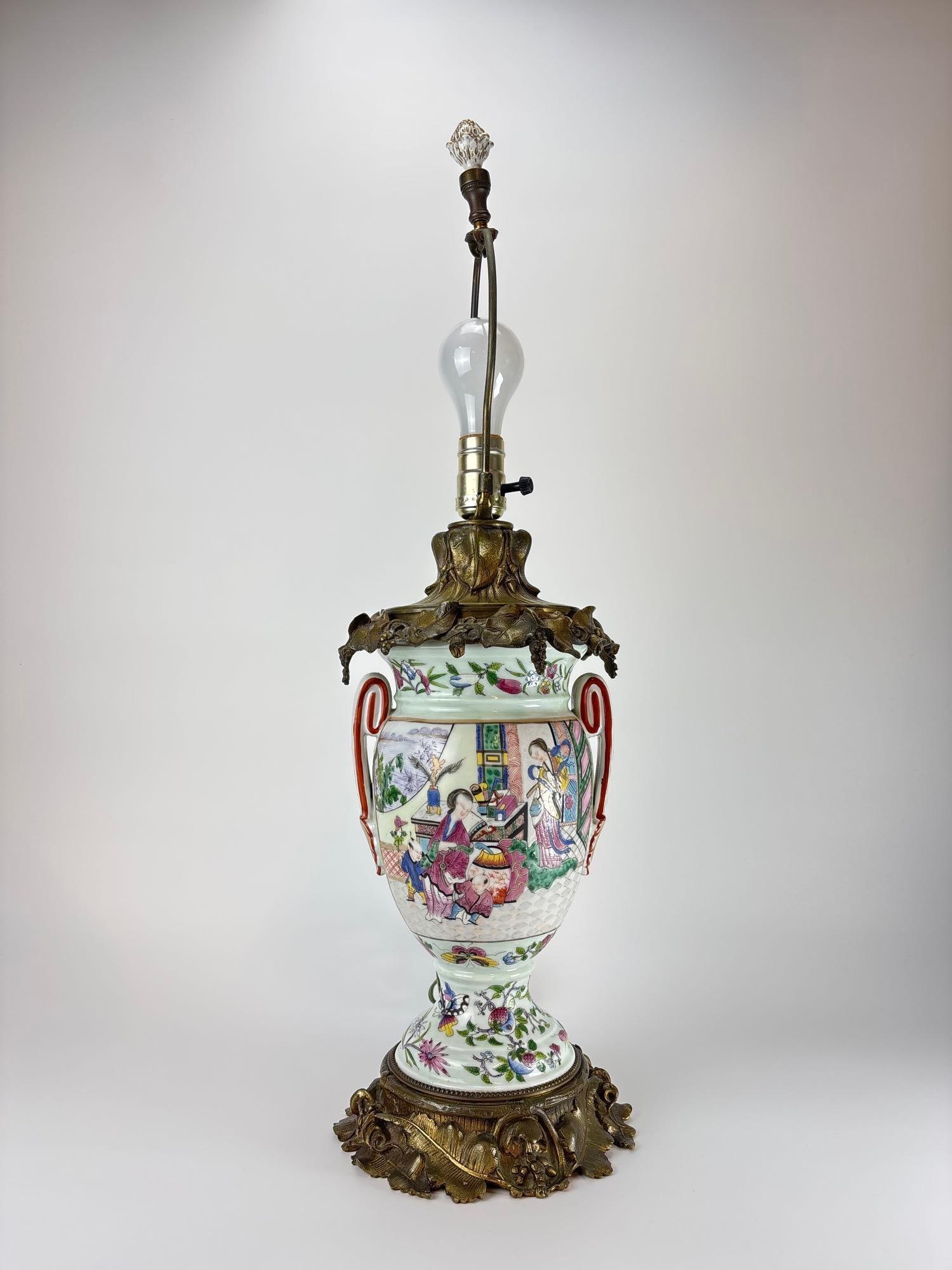 CHINESE PORCELAIN & BRONZE URN FORM LAMP (1 of 14)