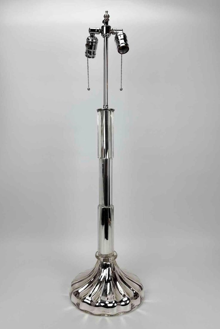 ART DECO STYLE FLUTED CRYSTAL AND MERCURY GLASS COLUMN TABLE LAMP (1 of 10)