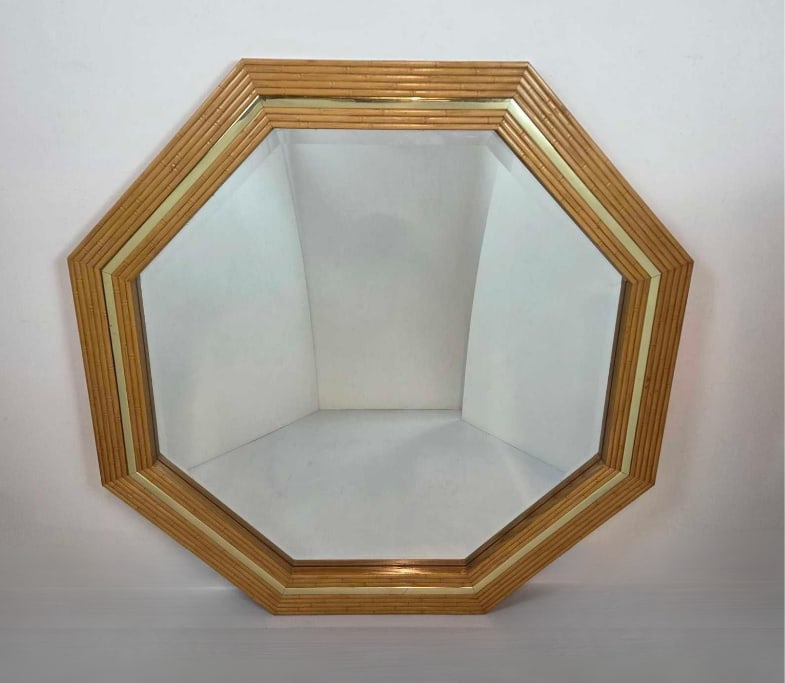 VINTAGE LARGE FAUX BAMBOO FRAMED OCTAGONAL MIRROR (1 of 7)